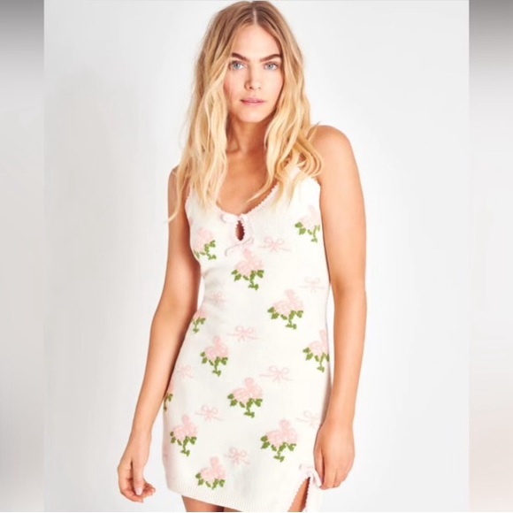 LOVESHACKFANCY Lopez Floral Organic Cotton & Merino Wool Blend Sweater Dress - Picture 4 of 4